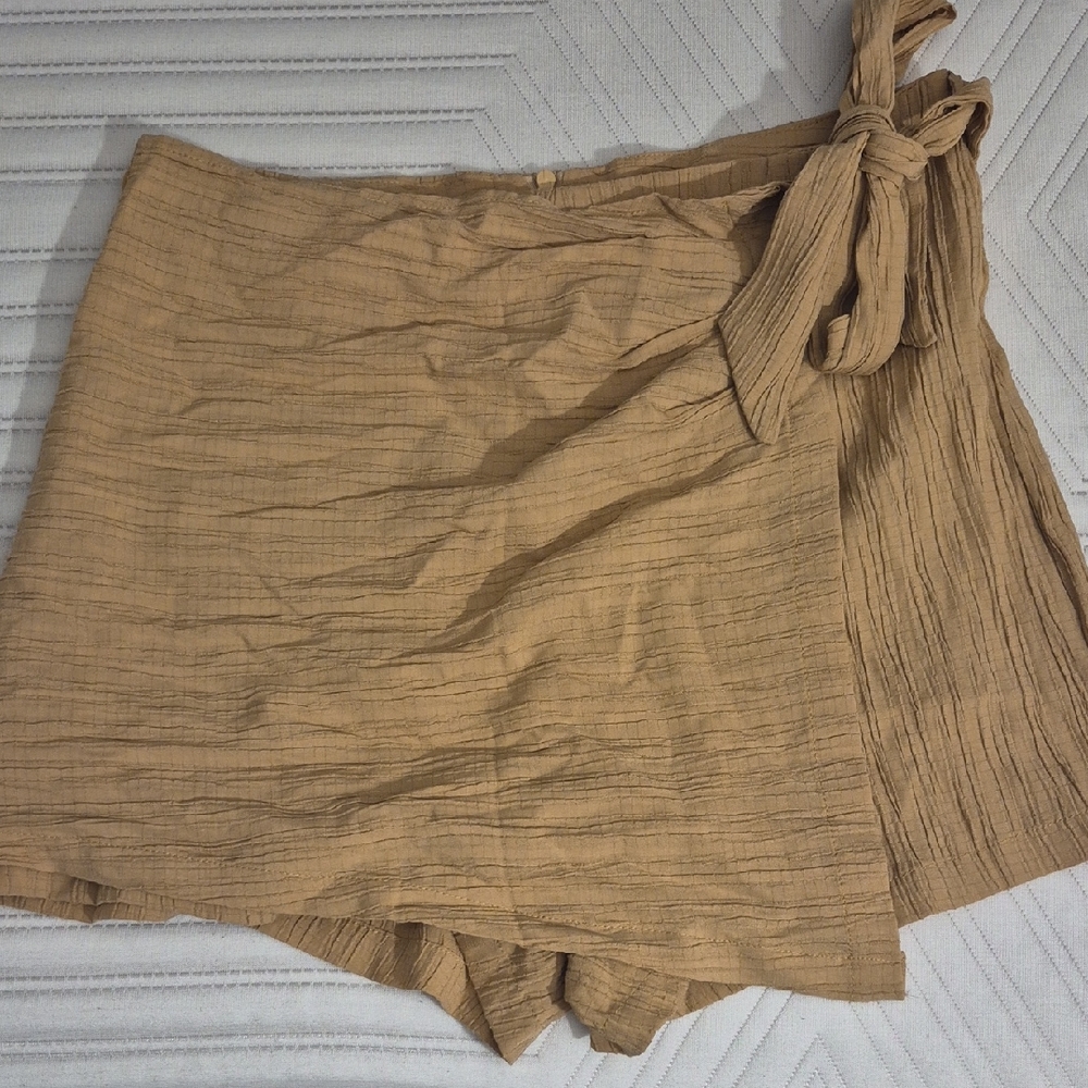 SHEIN Tan Skorts with Bow Accent